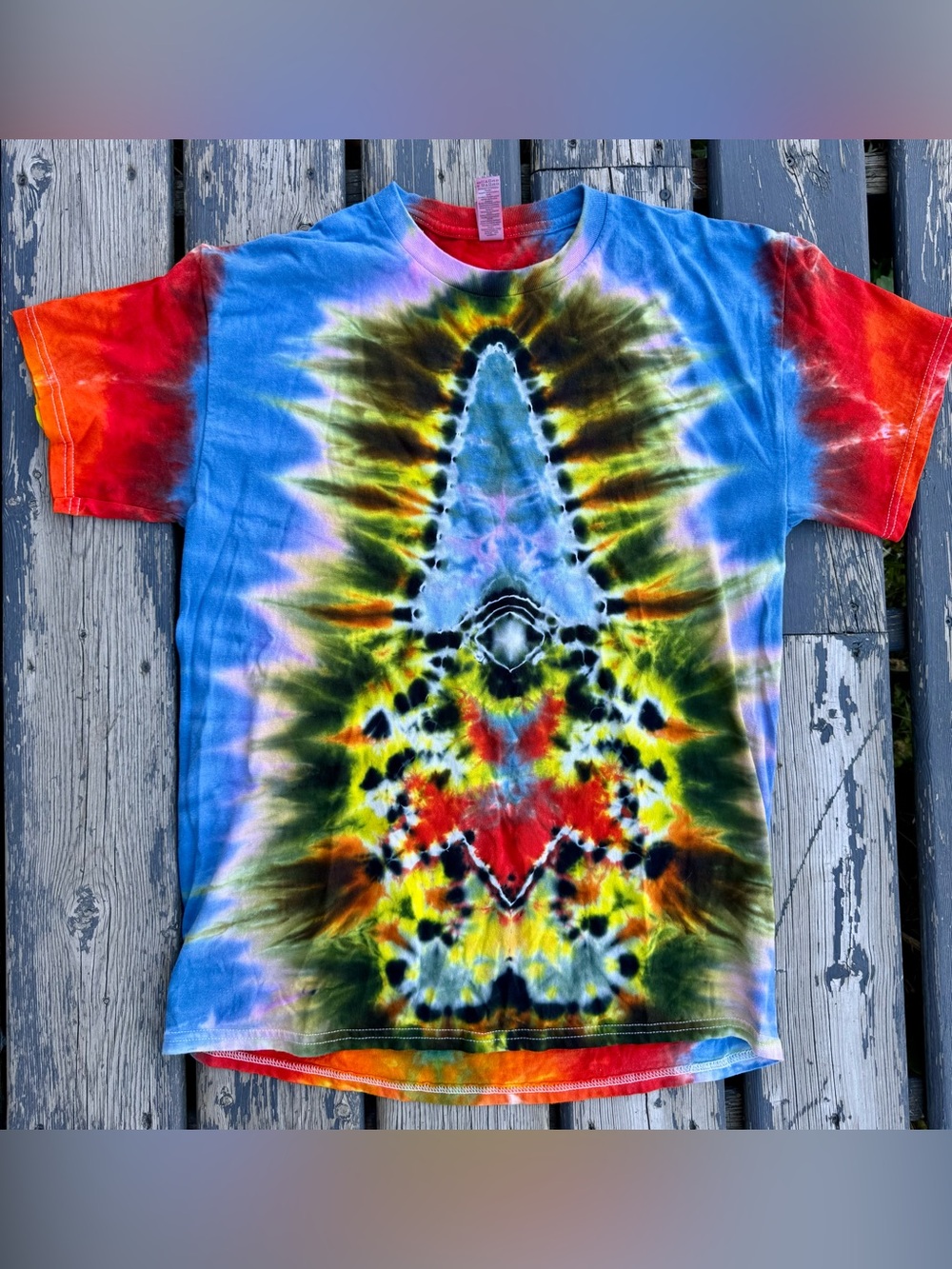 Gildan Multicolor Tie-Dye Short Sleeve Tee - Blue, Red, Yellow, Green